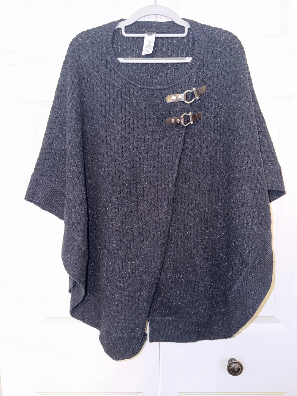 Talbots Charcoal Knit Poncho with Buckle Accents